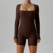 Square Neck Long Sleeve Active Romper Trendsi