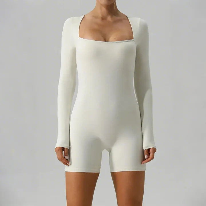 Square Neck Long Sleeve Active Romper Trendsi